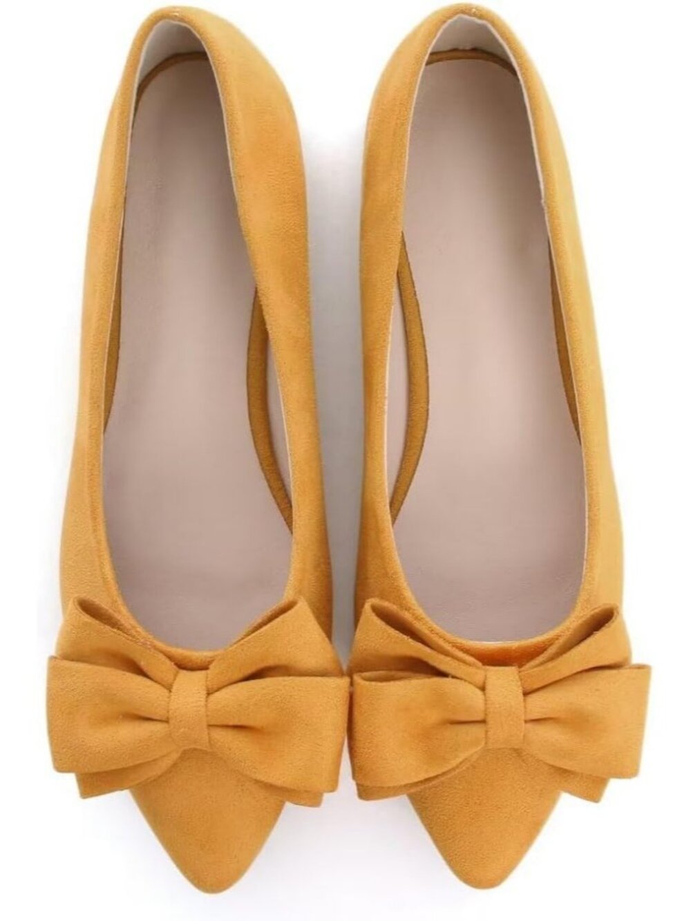 Women's H Yellow Suede Fashion Bowknot Flats Comfort Pointed Toe Dressy Shoes - Picture 3 of 7